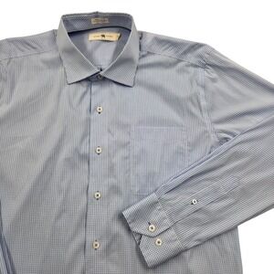 Onward Reserve Gingham Tailored Fit Spread Quad Button Down Shirt Blue Mens XL